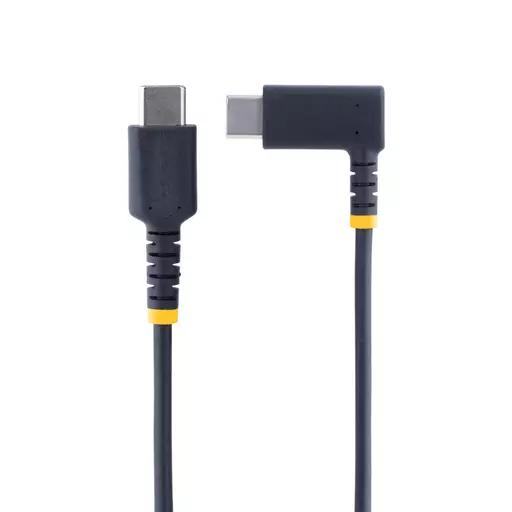 StarTech.com 6in (15cm) USB C Charging Cable Right Angle - 60W PD 3A - Heavy Duty Fast Charge USB-C Cable - Black USB 2.0 Type-C - Rugged Aramid Fiber - Short USB Charging Cord