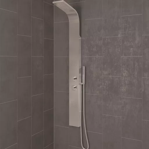Conway Shower Panel with Thermostatic Valve, Body Jets, Round Shower Handset & Hose - Chrome