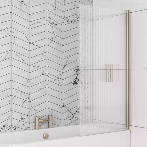 5mm 1400 x 800mm Right Hand (RH) Fluted Straight Bath Screen - Brushed Brass