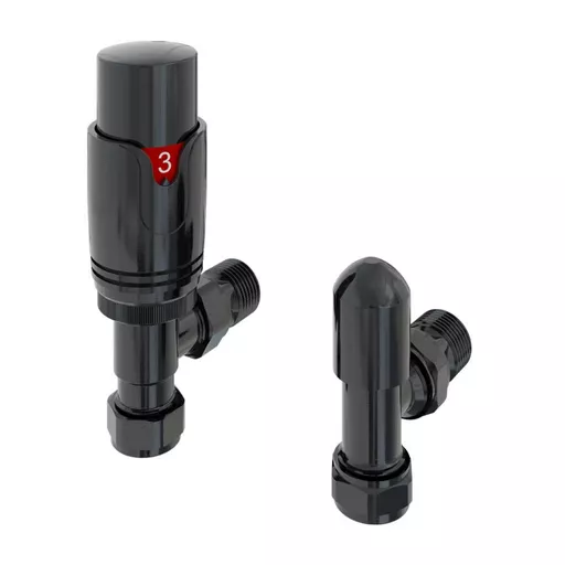 15mm Angled TRV and Lockshield Valve Black Gold