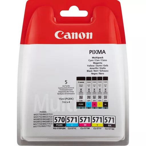 Canon 0372C004/PGI-570CLI571 Ink cartridge multi pack 1xPGI BK + 1xCLI Bk,C,M,Y 15ml + 4x7ml Pack=5 for Canon Pixma MG 5750/7750