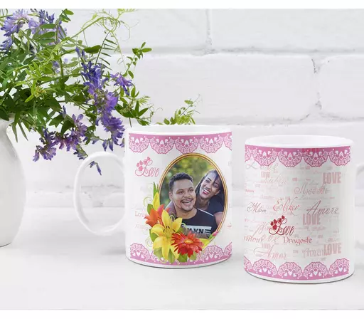 Personalised Love Amore Photo Mug - Round Frame