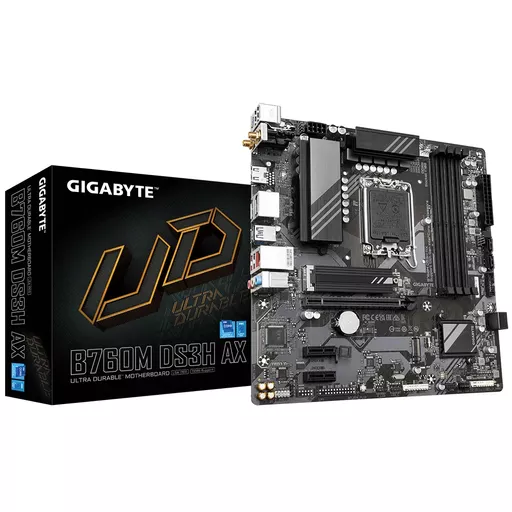 Gigabyte B760M DS3H AX Motherboard - Supports Intel Core 14th Gen CPUs, 6+2+1 Phases Digital VRM, up to 7600MHz DDR5 (OC), 2xPCIe 4.0 M.2, Wi-Fi 6E, 2.5GbE LAN, USB 3.2 Gen 2