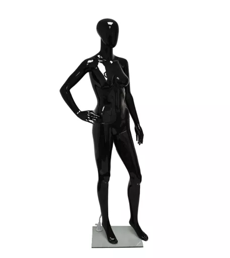 Gloss Black Female Faceless Mannequin - Hand on Hip and Leg Forward
