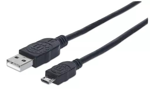 Manhattan USB-A to Micro-USB Cable, 0.5m, Male to Male, Black, 480 Mbps (USB 2.0), Equivalent to USBAUB50CMBK, Hi-Speed USB, Lifetime Warranty, Polybag