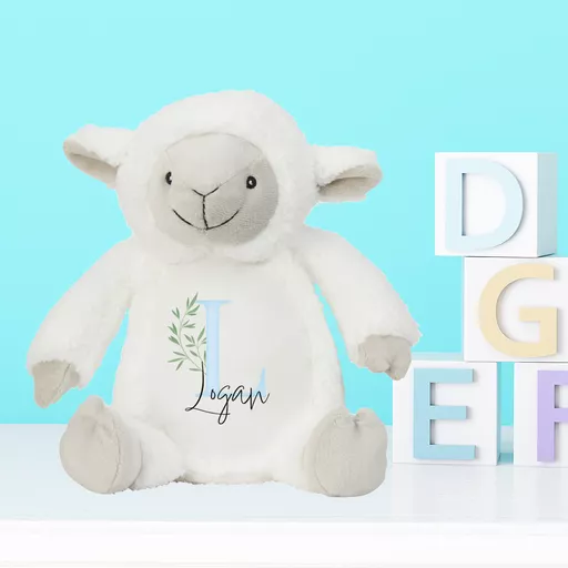 Lamb Boy Plush Soft Toy with Blue Initial