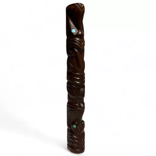 Maori Carved  Paua Eyes Tiki Figure