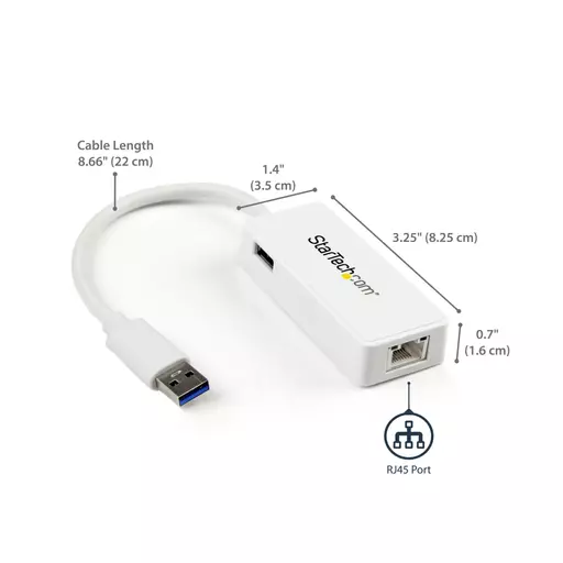 StarTech.com USB 3.0 to Gigabit Ethernet Adapter NIC w/ USB Port - White