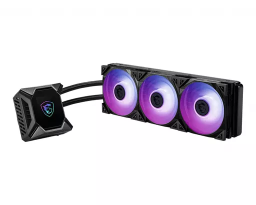 MSI MPG CORELIQUID K360 Liquid CPU Cooler '360mm Radiator, 2.4'' LCD display with fan, 3x 120mm ARGB PWM Fan, Center, Supports Intel and AMD Platforms, Cooled by ASETEK'