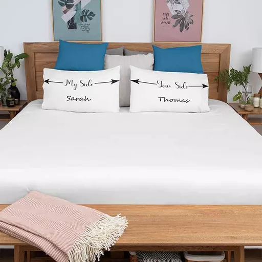 Anniversary Gift Personalised Couple Pillowcases – My Side Your Side Design for Him and Her – UK Gift for Couples
