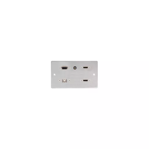 Stainless Steel Double Gang  2 x HDMI, VGA, USB-B and 3.5mm Audio Wall Plate (Fly lead couplers)
