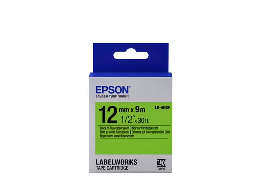 Epson C53S654018/LK-4GBF DirectLabel-etikettes black on green 12mm x 9m for Epson LabelWorks 4-18mm/36mm/6-12mm/6-18mm/6-24mm