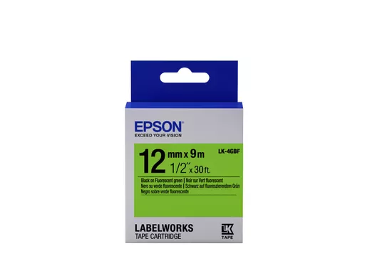 Epson C53S654018/LK-4GBF DirectLabel-etikettes black on green 12mm x 9m for Epson LabelWorks 4-18mm/36mm/6-12mm/6-18mm/6-24mm