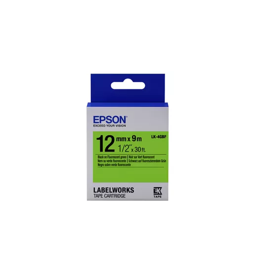 Epson C53S654018/LK-4GBF DirectLabel-etikettes black on green 12mm x 9m for Epson LabelWorks 4-18mm/36mm/6-12mm/6-18mm/6-24mm