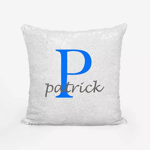 Personalised Sequin Magic Cushion For Him – Custom Initial "P" & Name Gift