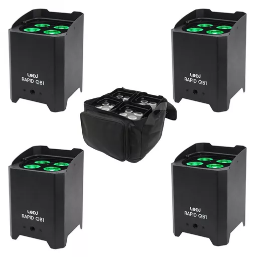 LEDJ Rapid QB1 RGBA IP LED PAR x4 with Padded Gear Bag Bundle