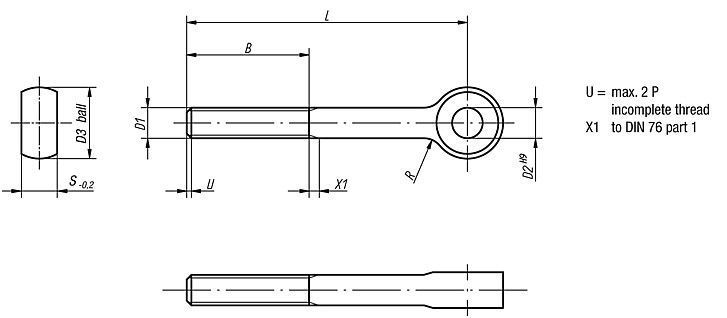Eye Bolt. M16x44mm Thread. 130mm Long. Steel.