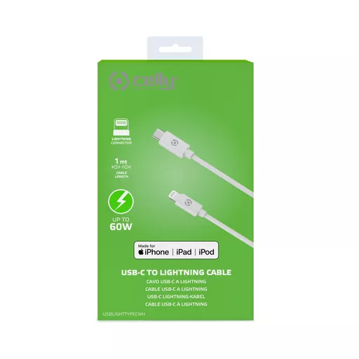 Celly USBLIGHTTYPECWH mobile phone cable White 1 m USB C Lightning