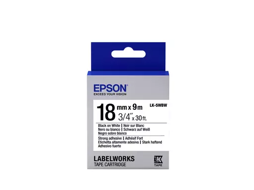 Epson C53S655012/LK-5WBW Ribbon black on white extra adhesive 18mm x 9m for Epson LabelWorks 4-18mm/24mm/36mm/6-18mm/6-24mm