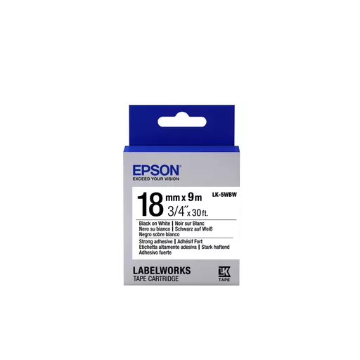 Epson C53S655012/LK-5WBW Ribbon black on white extra adhesive 18mm x 9m for Epson LabelWorks 4-18mm/24mm/36mm/6-18mm/6-24mm