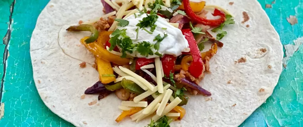 Roast Pepper Fajitas with Refried Beans