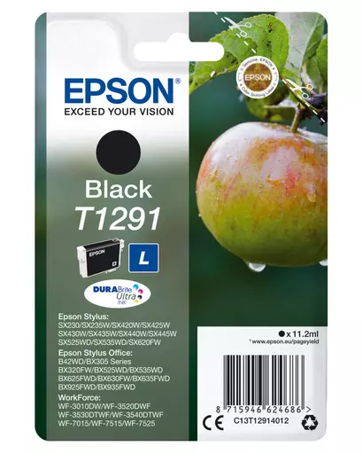 Epson C13T12914012/T1291 Ink cartridge black, 380 pages ISO/IEC 19752 11,2ml for Epson Stylus BX 320/SX 235 W/SX 420/SX 525/WF 3500