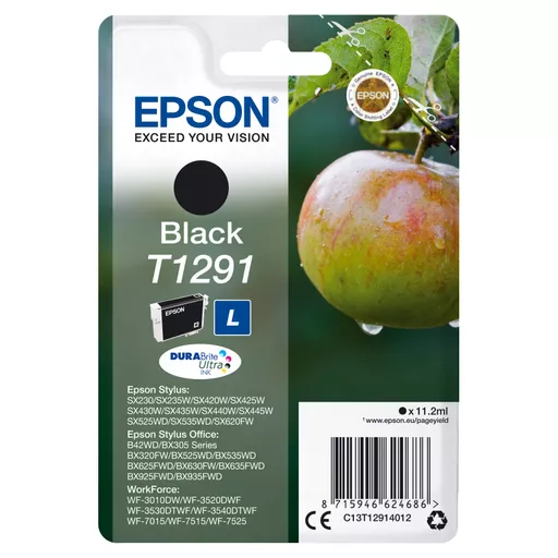 Epson C13T12914012/T1291 Ink cartridge black, 380 pages ISO/IEC 19752 11,2ml for Epson Stylus BX 320/SX 235 W/SX 420/SX 525/WF 3500