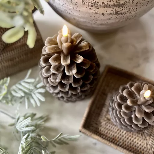 Large Pine Cone LED Candle  14x19cm - Brown