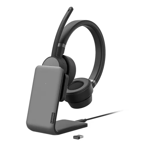 Lenovo Go Wireless ANC Headset with Charging stand Wired & Wireless Head-band Office/Call center Bluetooth Black