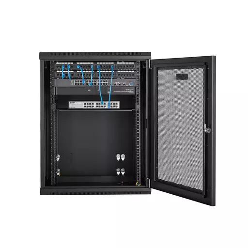 StarTech.com 15U 19" Wall Mount Network Cabinet - 16" Deep Hinged Locking IT Network Switch Depth Enclosure - Assembled Vented Computer Equipment Data Rack w/Shelf & Flexible Side Panels