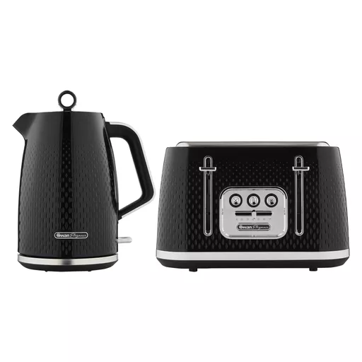 Swan Elegance Kitchen Set, 1.7L Kettle & 4 Slice Toaster in Black