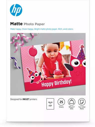 HP Matte Photo Paper, 180 g/m2, 10 x 15 cm (101 x 152 mm), 25 sheets