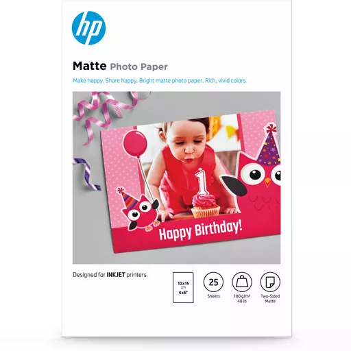 HP Matte Photo Paper, 180 g/m2, 10 x 15 cm (101 x 152 mm), 25 sheets