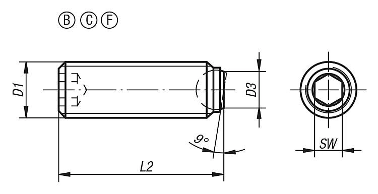 Ball End Thrust Screw. Without Head. Form C. M5 Thread. 11.8mm Long.