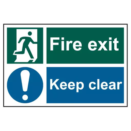 ASEC `Fire Exit Keep Clear` 200mm x 300mm PVC Self Adhesive Sign