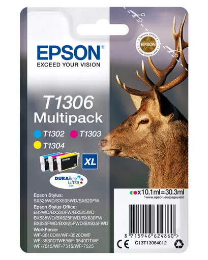 Epson C13T13064012/T1306 Ink cartridge multi pack C,M,Y XL 3x10.1ml Pack=3 for Epson Stylus BX 320/SX 525/WF 3500