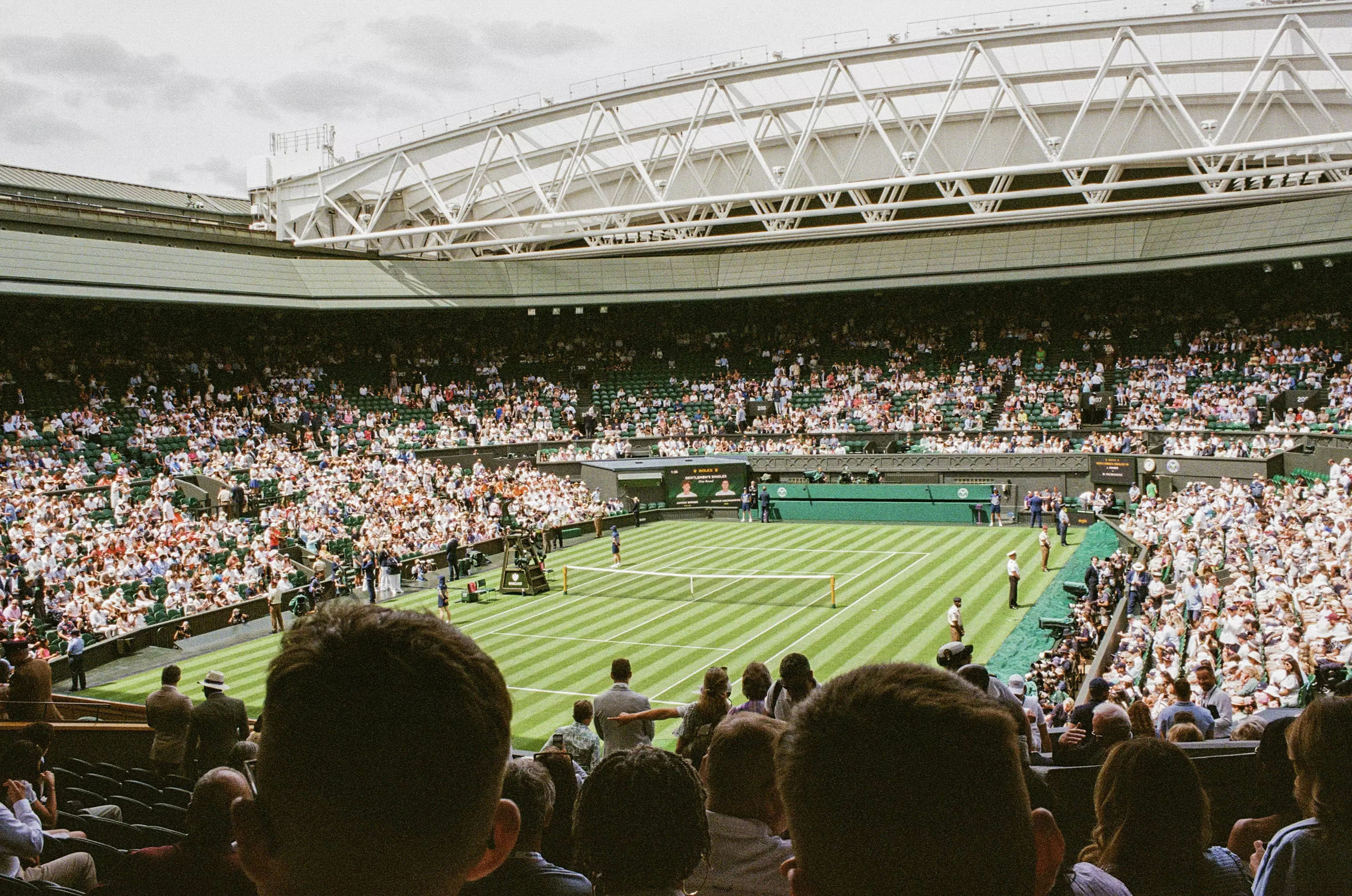 Centre Court, Day One at Wimbledon with Arena Sabalenka holding her racket between points
