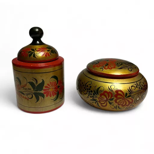 Vintage Russian Painted Jar Set