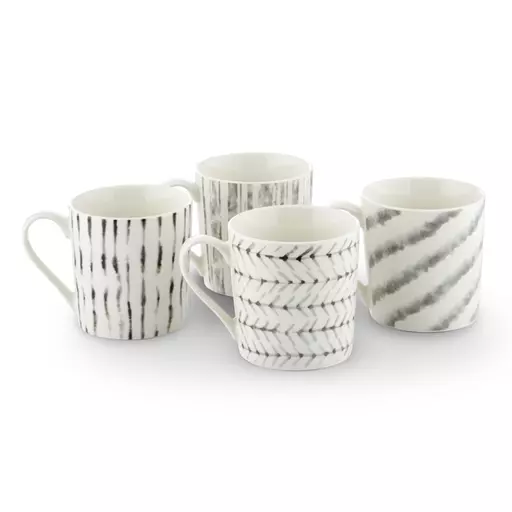Set of 4 Sketch Design Mugs Grey