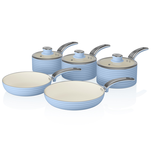 Swan Blue Retro 5 Piece Pan Set