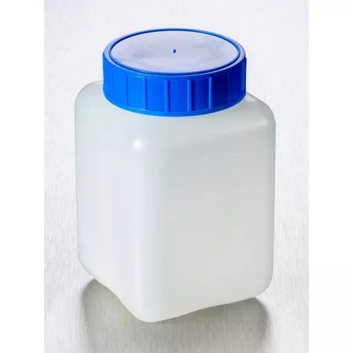 Corning® Gosselin™ Square HDPE Bottle, 500 mL, Graduated, 58 mm Blue Cap with Seal, Assembled, 175/Case