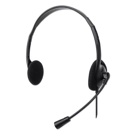Manhattan Stereo On-Ear Headset (USB) (Clearance Pricing), Microphone Boom, Polybag Packaging, Adjustable Headband, Ear Cushion, 1x USB-A for both sound and mic use, cable 1.5m, Three Year Warranty