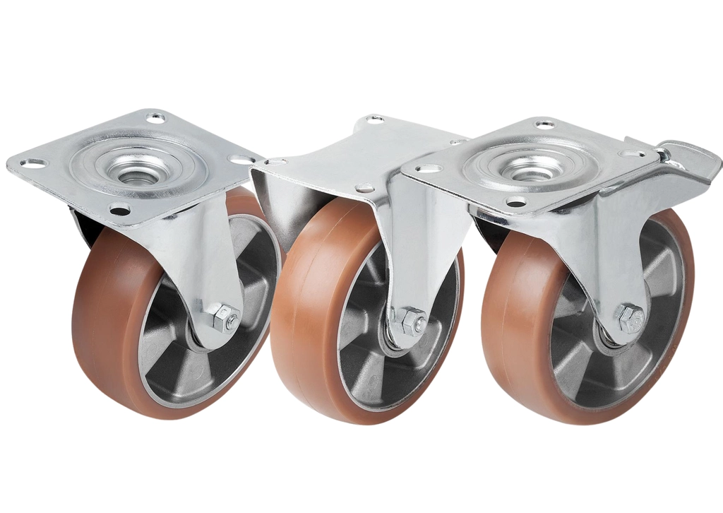 K1765 - Steel Plate Swivel and Fixed Castors With Elastic Solid Rubber Tread