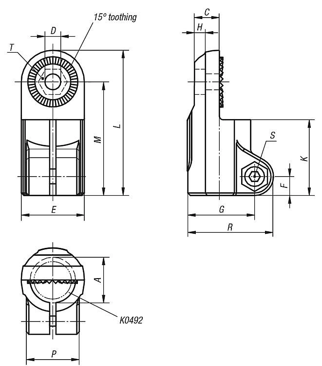 Tube Clamp Joint Block. External Teeth. To Suit 18mm Round Tube. Plastic.