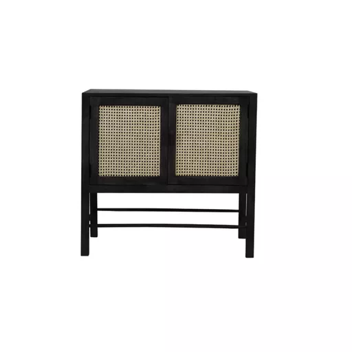 Cabinet, Nijkerk, black wood-natural webbing, low two door unit