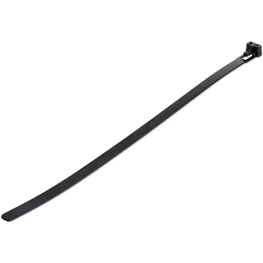 StarTech.com 10"(25cm) Reusable Cable Ties - 1/4"(7mm) wide, 2-1/2"(65mm) Bundle Dia. 50lb(22kg) Tensile Strength, Releasable Nylon Ties, Indoor/Outdoor, 94V-2/UL Listed, 100 Pack - Black