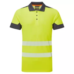 SYH-304C-System-Hi-Vis-Eco-CottonCool-Short-Sleeve-Yellow-Navy-Polo-Front-straight-on With Segmented Tape.png
