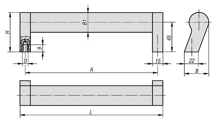 Tubular Handle. Aluminium. 150mm Hole Centres.