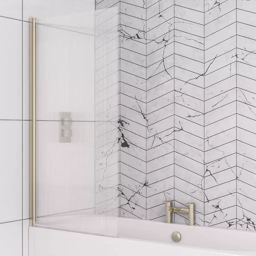 5mm 1400 x 800mm Left Hand (LH) Fluted Straight Bath Screen - Brushed Brass