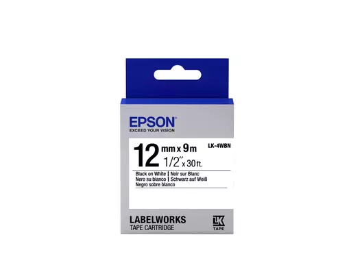 Epson C53S654021/LK-4WBN Ribbon black on white extra adhesive 12mm x 9m for Epson LabelWorks 4-18mm/36mm/6-12mm/6-18mm/6-24mm